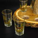 Schnaps Anbieter auf Akazieschild Schnapsbrett H16 cm Rothirsch Stange Griff mit 6 Stück Gläser bunt hoch Jagdmotiv Tier Motiv 27.7.3.11