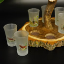 Schnaps Anbieter auf Akazieschild Schnapsbrett H18 cm Rothirsch Stange Griff mit 6 Stück Gläser bunt hoch Ice White Jagdmotiv 27.7.3.12