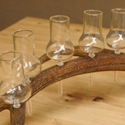 Schnapsanbieter 6 große Gläser Steckglas mit Stiel auf Rothirschstange Geschenk 27.60.2.37