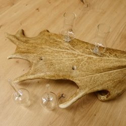 Schnapsanbieter 6 Gläser kleine mit Stiel auf Damhirschstange Ständer Steckglas Set Schnaps Geschenk Neu 27.60.3.38