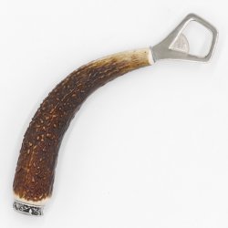Flaschenöffner Öffner mit Hirsch flach Geweih Stange Hirschhorn Griff mit Endkappe Verzierung GL 20 cm 27.19.4.29