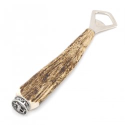 Flaschenöffner Öffner mit Hirsch flach Geweih Stange Hirschhorn Griff mit Endkappe Verzierung GL 21 cm 27.19.4.30