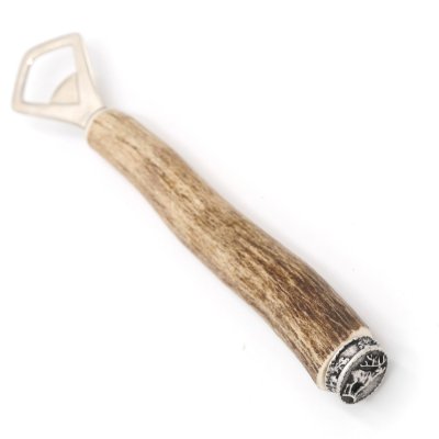 Flaschenöffner Öffner mit Hirsch flach Geweih Stange Hirschhorn Griff mit Endkappe Verzierung GL 22 cm 27.19.4.31