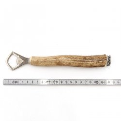 Flaschenöffner Öffner mit Hirsch flach Geweih Stange Hirschhorn Griff mit Endkappe Verzierung GL 22 cm 27.19.4.31