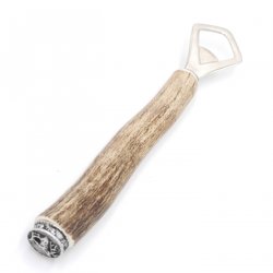 Flaschenöffner Öffner mit Hirsch flach Geweih Stange Hirschhorn Griff mit Endkappe Verzierung GL 22 cm 27.19.4.31
