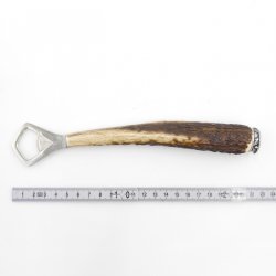 Flaschenöffner Öffner mit Hirsch flach Geweih Stange Hirschhorn Griff mit Endkappe Verzierung GL 22 cm 27.19.4.32