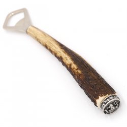 Flaschenöffner Öffner mit Hirsch flach Geweih Stange Hirschhorn Griff mit Endkappe Verzierung GL 22 cm 27.19.4.32