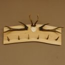 Geweih Garderobe mit 6 Spitzen Haken auf Holzbrett 2x...