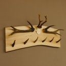 Geweih Garderobe mit 6 Spitzen Haken auf Holzbrett 2x Stangen Wandgarderobe Unikat 27.8.119