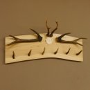 Geweih Garderobe mit 6 Spitzen Haken auf Holzbrett 2x Stangen Wandgarderobe Unikat 27.8.119