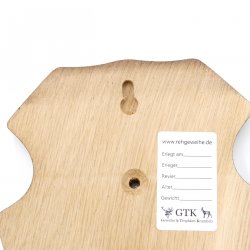 1 Stück Reh Bock Schild Trophäenschild groß mit 1 Kieferfach in Eiche dunkel AF 21 x 13 cm