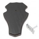 1 Stück Reh Bock Schild Trophäenschild groß mit 1 Kieferfach in Eiche dunkel mit 1 Stück Gehörnklammern AF 21 x 13 cm