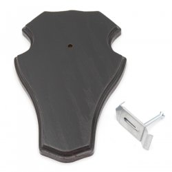 1 Stück Reh Bock Schild Trophäenschild groß mit 1 Kieferfach in Eiche dunkel mit 1 Stück Gehörnklammern AF 21 x 13 cm