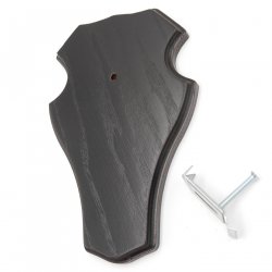 1 Stück Reh Bock Schild Trophäenschild groß mit 1 Kieferfach in Eiche dunkel mit 1 Stück Gehörnklammern AF 21 x 13 cm