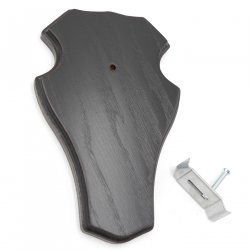 1 Stück Reh Bock Schild Trophäenschild groß mit 1 Kieferfach in Eiche dunkel mit 1 Stück Gehörnklammern AF 21 x 13 cm