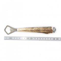 Flaschenöffner Öffner mit Hirsch Geweih Stange Hirschhorn Griff mit Endkappe Verzierung Edelweiß GL 20 cm 27.19.5.41
