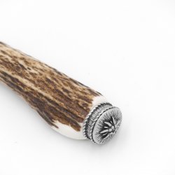 Flaschenöffner Öffner mit Hirsch Geweih Stange Hirschhorn Griff mit Endkappe Verzierung Edelweiß GL 20 cm 27.19.5.41