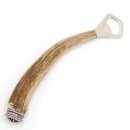 Flaschenöffner Öffner mit Hirsch Geweih Stange Hirschhorn Griff mit Endkappe Verzierung Edelweiß GL 21 cm 27.19.5.42