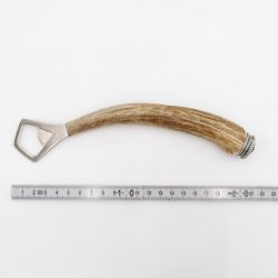 Flaschenöffner Öffner mit Hirsch Geweih Stange Hirschhorn Griff mit Endkappe Verzierung Edelweiß GL 21 cm 27.19.5.42
