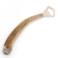 Flaschenöffner Öffner mit Hirsch Geweih Stange Hirschhorn Griff mit Endkappe Verzierung Edelweiß GL 21 cm 27.19.5.42