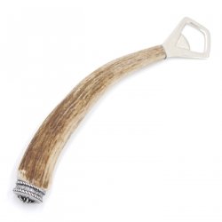 Flaschenöffner Öffner mit Hirsch Geweih Stange Hirschhorn Griff mit Endkappe Verzierung Edelweiß GL 21 cm 27.19.5.42