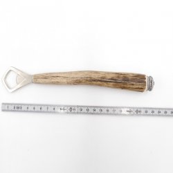 Flaschenöffner Öffner mit Hirsch Geweih Stange Hirschhorn Griff mit Endkappe Verzierung Edelweiß GL 22 cm 27.19.5.43