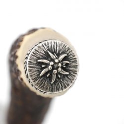 Flaschenöffner Öffner mit Hirsch Geweih Stange Hirschhorn Griff mit Endkappe Verzierung Edelweiß GL 22 cm 27.19.5.45