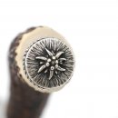 Flaschenöffner Öffner mit Hirsch Geweih Stange Hirschhorn Griff mit Endkappe Verzierung Edelweiß GL 23 cm 27.19.5.46