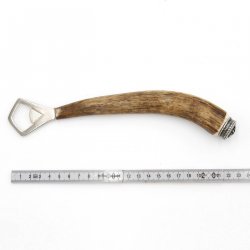 Flaschenöffner Öffner mit Hirsch Geweih Stange Hirschhorn Griff mit Endkappe Verzierung Edelweiß GL 23 cm 27.19.5.46