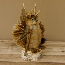 Wolpertinger Wolpi Bisam Präparat mit Stock Rehgeweih hellgrüne Augen Fabelwesen 86.4.137