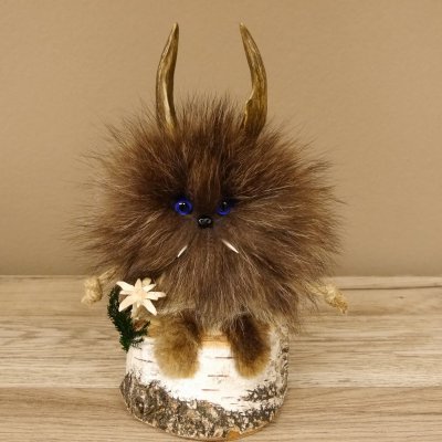 Wolpertinger Wolpi Präparat Mini auf Holz Edelweiss und dunkelblaue Augen Höhe 24 cm 86.1.3.49