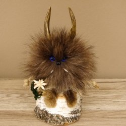 Wolpertinger Wolpi Präparat Mini auf Holz Edelweiss und dunkelblaue Augen Höhe 24 cm 86.1.3.49