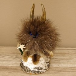 Wolpertinger Wolpi Präparat Mini auf Holz Edelweiss und dunkelblaue Augen Höhe 24 cm 86.1.3.49