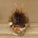 Wolpertinger Wolpi Präparat Mini auf Holz Edelweiss und dunkelblaue Augen Höhe 24 cm 86.1.3.51