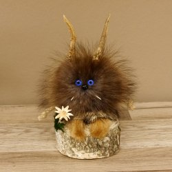 Wolpertinger Wolpi Präparat Mini auf Holz Edelweiss und dunkelblaue Augen Höhe 24 cm 86.1.3.51