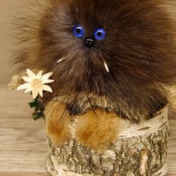 Wolpertinger Wolpi Präparat Mini auf Holz Edelweiss und dunkelblaue Augen Höhe 24 cm 86.1.3.51