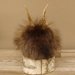 Wolpertinger Wolpi Präparat Mini auf Holz Edelweiss und dunkelblaue Augen Höhe 24 cm 86.1.3.51