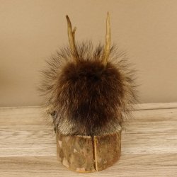Wolpertinger Wolpi Präparat Mini auf Holz Edelweiss und helle Augen Höhe 24 cm 86.1.3.52