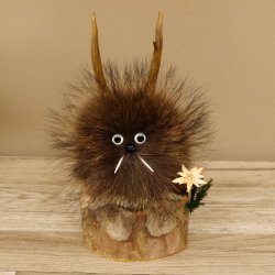 Wolpertinger Wolpi Präparat Mini auf Holz Edelweiss und helle Augen Höhe 24 cm 86.1.3.52
