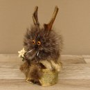 Wolpertinger Wolpi Präparat Mini auf Holz Edelweiss und orange Augen Höhe 22 cm 86.1.3.48