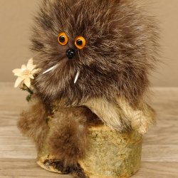 Wolpertinger Wolpi Präparat Mini auf Holz Edelweiss und orange Augen Höhe 22 cm 86.1.3.48