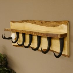 Garderobe mit 6 Gamshaken + Gamsgeweih auf Holzbrett Ablagefläche Wandgarderobe Geweih Unikat 27.8.123