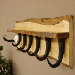 Garderobe mit 6 Gamshaken + Gamsgeweih auf Holzbrett Ablagefläche Wandgarderobe Geweih Unikat 27.8.123