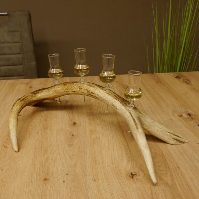 Schnapsanbieter 4x kleine Gläser Steckglas mit Stiel auf Rothirschstange Geschenk 27.60.2.49