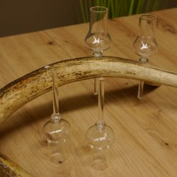 Schnapsanbieter 4x kleine Gläser Steckglas mit Stiel auf Rothirschstange Geschenk 27.60.2.49