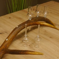 Schnapsanbieter 5x kleine Gläser Steckglas mit Stiel auf Rothirschstange Edelweiss Verzierung 27.60.2.50