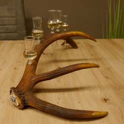 Schnapsanbieter 5x kleine Gläser Steckglas mit Stiel auf Rothirschstange Edelweiss Verzierung 27.60.2.50