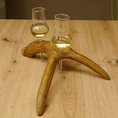 Schnapsanbieter 2 Gläser große mit Stiel auf Elchstange Ständer Steckglas Set Schnaps Geschenk Neu 27.60.9.4