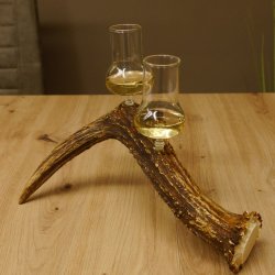 Schnapsanbieter 2x Gläser große mit Stiel auf Elchstange Ständer Steckglas Set Schnaps Geschenk Neu 27.60.9.5