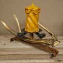 Bougier en bois de cerf rouge avec 2 bougies en fer forgé et corne de cerf